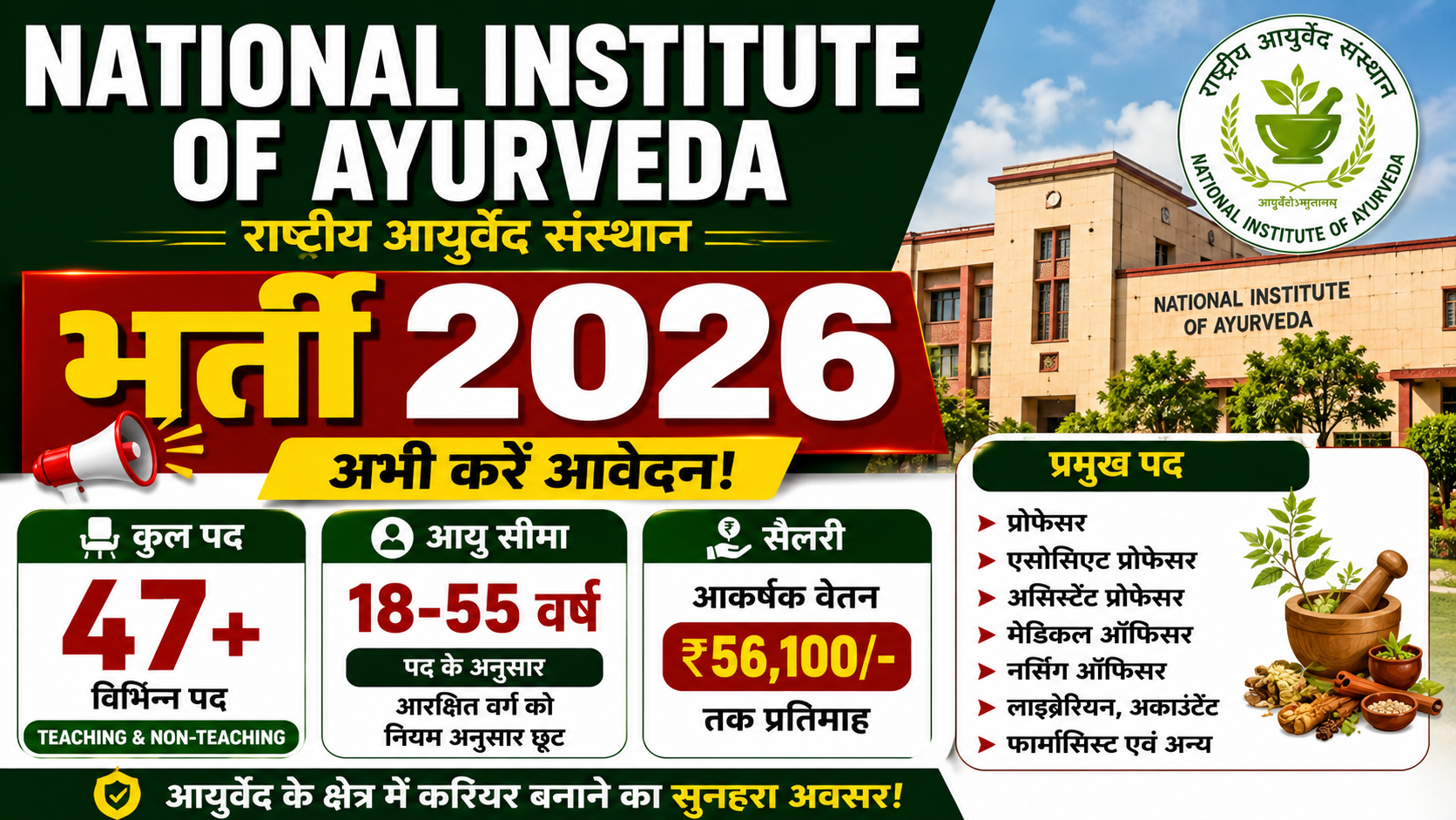 National Institute of Ayurveda Recruitment 2026